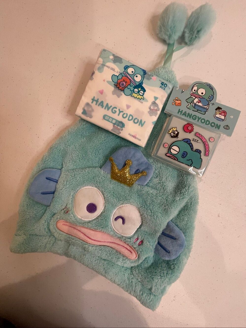 Sanrio Hangyodon 3-Piece Self Care Bundle Hair Towel + Face Paper + Oil Blotting